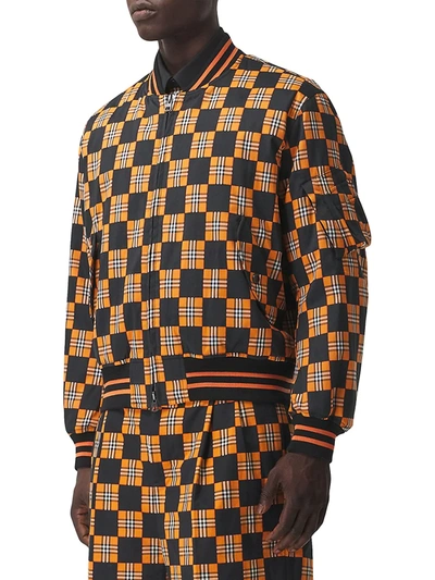 Shop Burberry Men's Brookland Plaid Bomber Jacket In Deep Orange