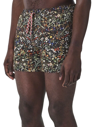 Shop Burberry Greenford Floral Swim Trunks In Black