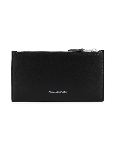 Shop Alexander Mcqueen Logo Leather Flat Zip Wallet In Nero