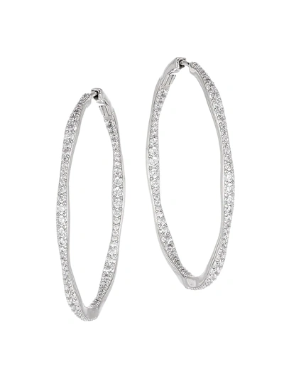 Shop Adriana Orsini Naturally Sterling Silver & Cubic Zirconia Hoop Earrings In Rhodium
