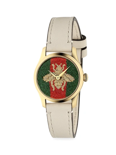 Shop Gucci Female G-timeless Bee Leather-strap Watch In White