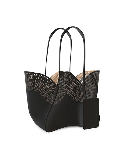 Shop Alaïa Lili 22 Openwork Leather Tote In Sable