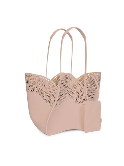 Shop Alaïa Lili 22 Openwork Leather Tote In Sable