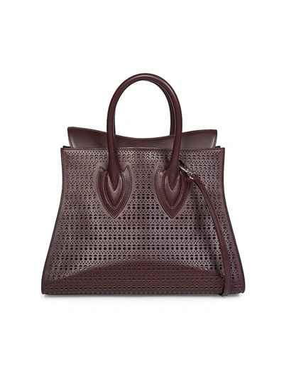 Shop Alaïa Women's Sidi 31 Openwork Leather Tote In Burgundy