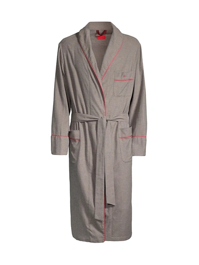 Shop Isaia Men's Herringbone Cotton Robe In Grey