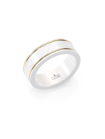 Shop Gucci Women's 18k Yellow Gold & Zirconia Icon Thin Ring In White/gold