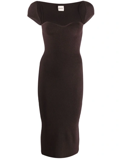 Shop Khaite Allegra Fine-ribbed Midi Dress In Brown