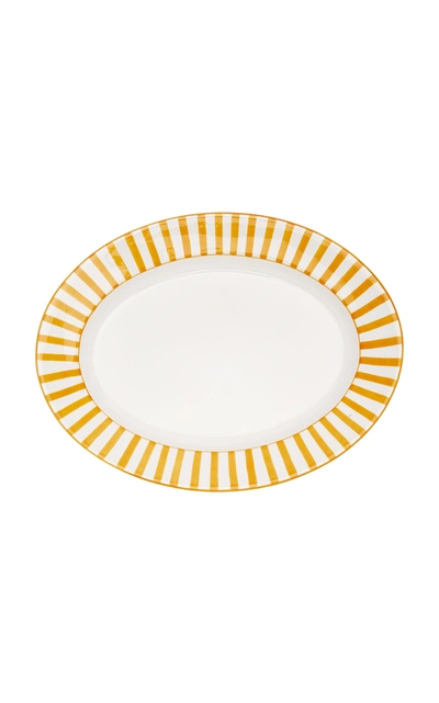 Shop Este Ceramiche For Moda Domus Striped Ceramic Oval Serving Tray In Orange,yellow