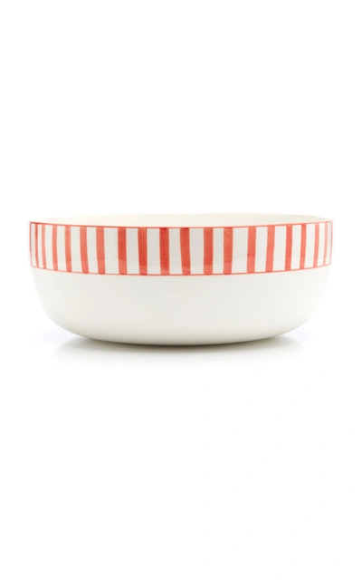 Shop Este Ceramiche For Moda Domus Large Striped Ceramic Serving Bowl In Orange,yellow