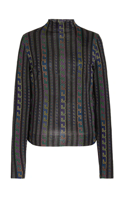 Shop Versace Women's Greca-print Stretch-cotton Sweater