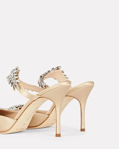 Shop Manolo Blahnik Lurum Crystal-embellished Satin Mules In Beige