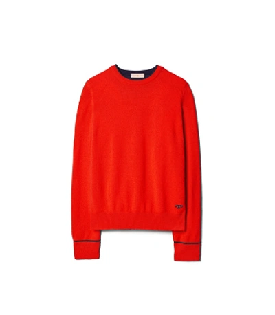 Shop Tory Burch Cashmere Pullover In Red/tory Navy