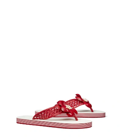 Shop Tory Burch Flower Flip-flop In Flare Red / New Ivory