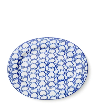 Shop Tory Burch Spongeware Oval Serving Platter In Blue