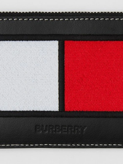 Shop Burberry Badge Appliqué Leather Card Case Lanyard In Black