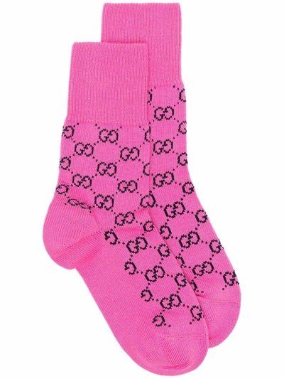 Shop Gucci Monogram-pattern Intarsia-knit Socks In Pink