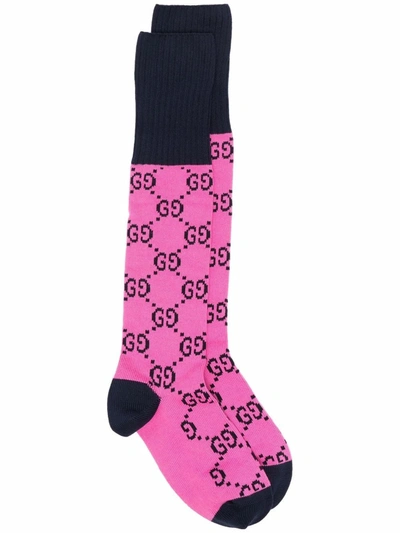 Shop Gucci Monogram-pattern Intarsia-knit Socks In Pink