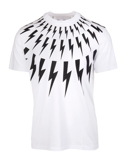 Shop Neil Barrett Man White And Black Fair-isle Thunderbolt T-shirt