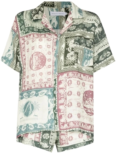 Shop Desmond & Dempsey Lamba Cuban Shorts And Shirt Set In 中性色