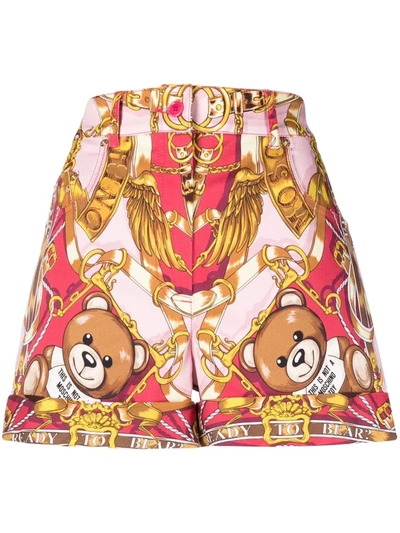 Shop Moschino Teddy Scarf High-waisted Shorts In 粉色
