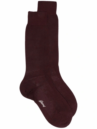 Shop Brioni Lightweight Cotton Knit Socks In 红色
