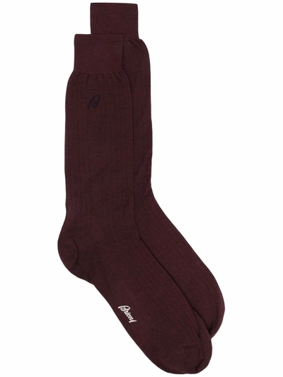 Shop Brioni Ultra-fine Wool-blend Socks In 红色