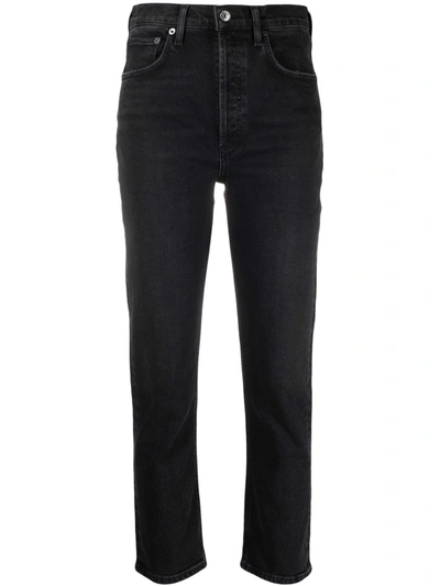 Shop Agolde High-waisted Straight-leg Jeans In 黑色