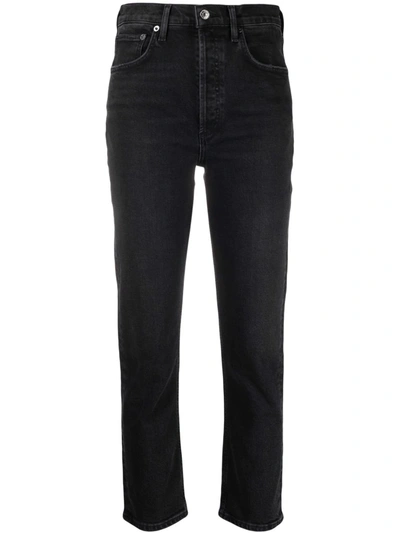 Agolde 90s Pinch Waist Straight-leg High-rise Organic-cotton Denim Jeans In 黑色