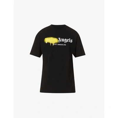 Shop Palm Angels Los Angeles Graffiti-print Cotton-jersey T-shirt In Black Yellow