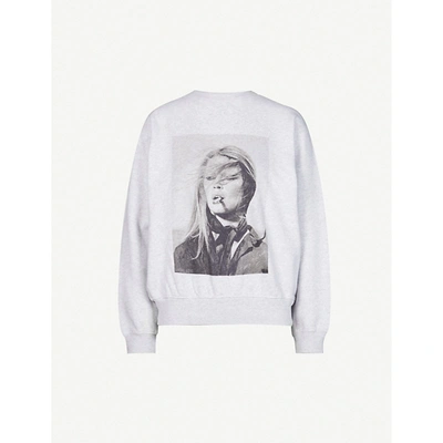 Shop Anine Bing Ramona Graphic-print Cotton-jersey Sweatshirt In Heather Grey