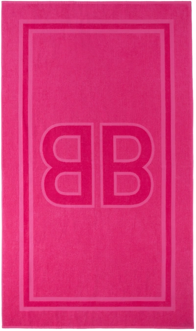 Shop Balenciaga Pink Bb Beach Towel In 5600 Fuxia