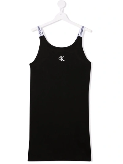 Shop Calvin Klein Logo-print Jersey Dress In Black
