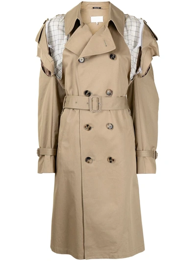Shop Maison Margiela Cut-out Detail Double-breasted Coat In Brown