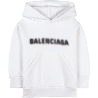 Shop Balenciaga White Blurry Logo Hoodie