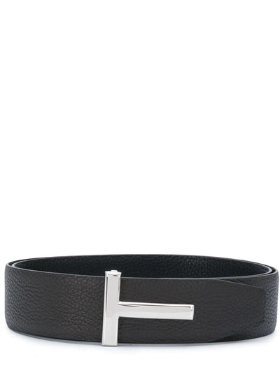 Shop Tom Ford Black T Icon Reversible Leather Belt In Nero