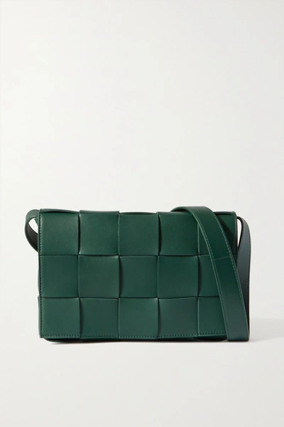 Shop Bottega Veneta Cassette Intrecciato Leather Shoulder Bag In Green