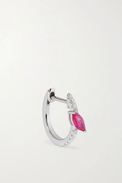 Shop Roxanne First 14-karat White Gold, Sapphire And Diamond Single Hoop Earring In Pink