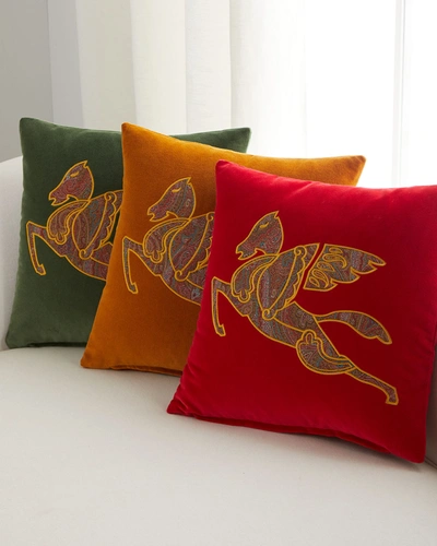 Shop Etro Somerset Embroidered Velvet Pillow, 18" In Yellow