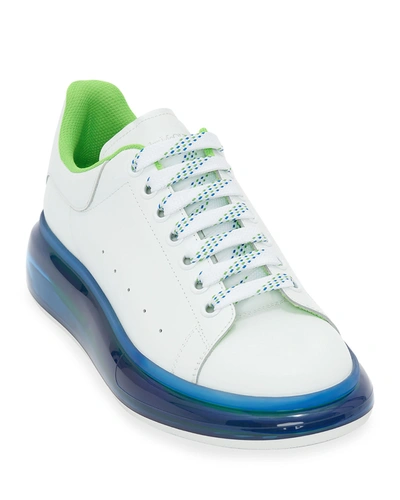Shop Alexander Mcqueen Men's Larry Transparent-sole Platform Sneakers In Ivory/blue