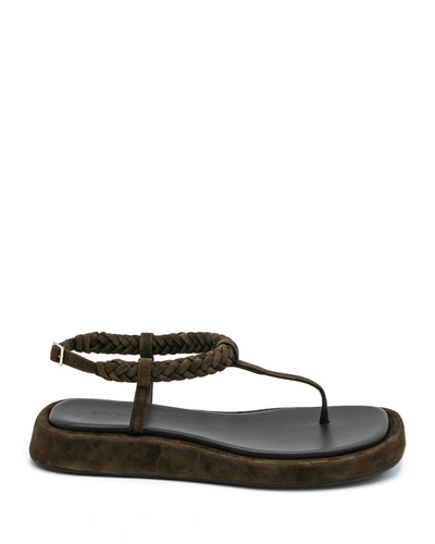Shop Gia/rhw Braided Suede Thong Slingback Sandals, Brown In Brown Stone