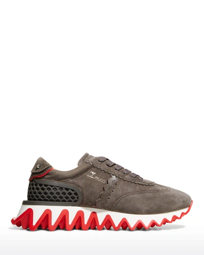 Shop Christian Louboutin Men's Loubishark Flat Mixed-media Red Sole Sneakers In Ombre