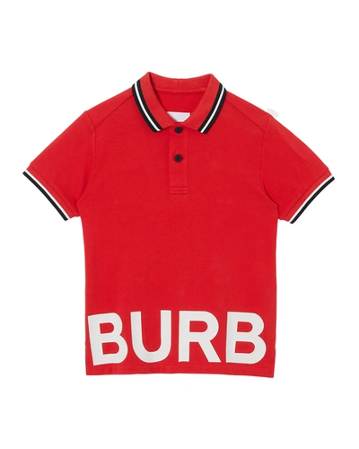 Shop Burberry Boy's Jerome Logo-print Polo Shirt In Bright Red