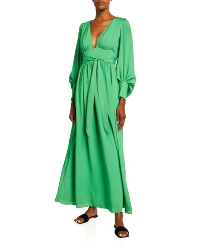 Shop One33 Social V-neck Stretch Crepe De Chine Maxi Dress In Apple Green