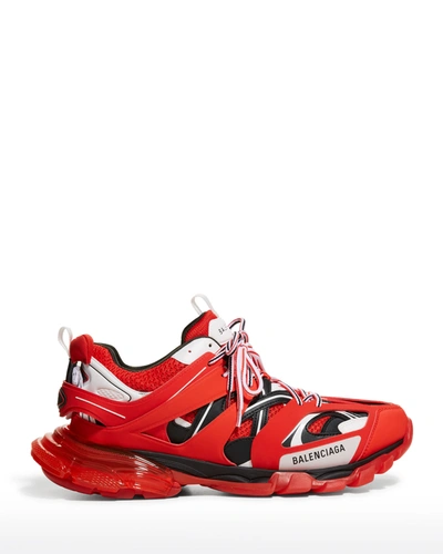 Shop Balenciaga Men's Track Caged Clear-sole Trainer Sneakers In Redwhiteblack