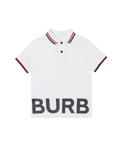 Shop Burberry Boy's Jerome Logo-print Polo Shirt In White
