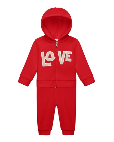 Shop Moncler Girl's Love Hooded Zip-up Jacket W/ Jogger Pants In 455 Red