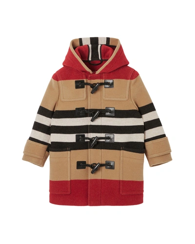 Shop Burberry Boy's Channing Icon Stripe Wool Hooded Jacket In Archive Beige Ip