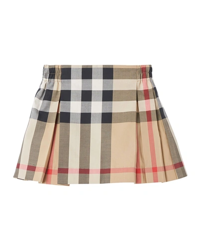 Shop Burberry Girl's Hilde Vintage Check Pleated Skirt In Archive Beige Ip