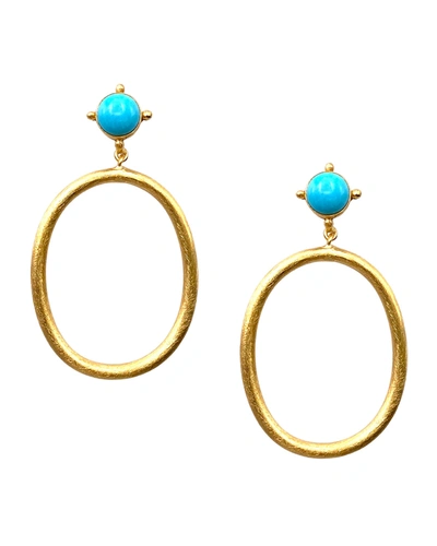 Shop Dina Mackney Gem Hoop Earrings In Turquoise In Gold