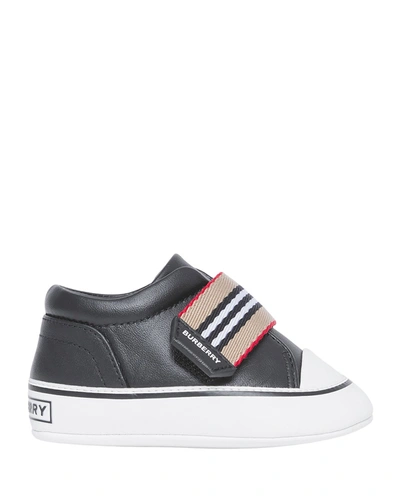 Shop Burberry Baby Alan Icon Stripe Leather Sneakers, Sizes Newborn-12m In Black